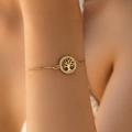 Gold plated tree of life bracelet with box chain and sparkling crystal accents - Tree of Life (KB0597)