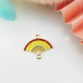 Golden plum blossom fan pendant with yellow enamel and red rhinestones for DIY jewelry - Yellow Scroll Red Rhinestone Pearl Style (6)