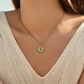 Bohemian gold sunburst pendant necklace with blue turquoise stone on model - Blue Stone Sun Pattern Style (SN0022-3)