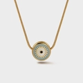 Golden Evil Eye shell pendant necklace with sunburst engraving on snake chain - Light Blue Evil Eye (SN0020-2) / Stainless Steel