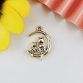 Détails de pendentifs chat et lune en alliage doré avec strass pour création de bijoux - Chat