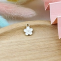 White cherry blossom flower pendant with golden edges for handmade DIY jewelry crafting - White