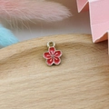 Red enamel five-petal flower charm with gold-plated alloy base for DIY jewelry - Red