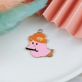Pink cartoon character pendant with orange wizard hat and golden alloy finish - Pink