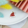 DIY Christmas hat pendant in red enamel with gold stars and white trim for jewelry making - Red Gold Star Christmas Hat Pendant (1)