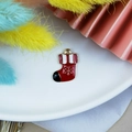 Christmas stocking alloy charm with red enamel finish and golden snowflake for DIY jewelry - Gold Snowflake Red Black Stocking Pendant (4)