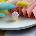 Mini pink resin ice cream cone charm with colorful sprinkles and silver metal eyelet - Pink