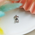 Antique silver 3D teddy bear pendant charm with detailed texture for DIY jewelry making - Sitting Pose