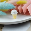 DIY resin ice cream cone pendant with white cream and colorful sprinkles - White