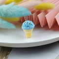 Miniature blue resin ice cream cone charm with metal ring for DIY jewelry making - Blue