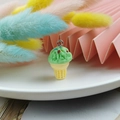 Miniature mint green resin ice cream cone pendant with colorful sprinkles and silver ring - Green