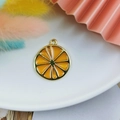 Golden alloy orange slice fruit pendant with orange enamel for DIY jewelry making - Lemon Slice