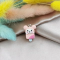 Close-up of pink resin panda popsicle charm with metal hook on soft champagne satin - Pink Monkey Style(4)