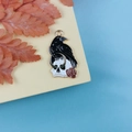 Gothic style enamel pendant featuring a black crow and skull design with red rose - Skull Raven Red Rose (4)