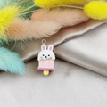 DIY resin rabbit popsicle charm pendant in pink and white with a silver metal loop - Pink White Rabbit Style(2)