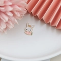 DIY rabbit charm in white enamel with gold trim holding a pink carrot for jewelry - Pink Carrot Rabbit