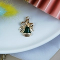 Ciondolo a campana di Natale in oro con smalto verde scuro e piccoli zirconi - Ciondolo Campanella con Strass Verde Scuro (19)