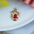 Ciondolo a campana di Natale in oro con smalto rosso, foglia di agrifoglio e fiocco - Ciondolo Campanella Rossa con Agrifoglio (20)