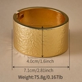 Exaggerated irregular hammered texture wide cuff bracelet in bright golden finish - Hammered Gold Hinged Bangle (SZ60789-3)