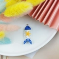 Cartoon blue and white resin fishbone charm with a yellow star for DIY accessories - Fishbone