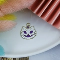 Halloween cat pumpkin enamel pendant in purple and white with gold metal edge - Gold White Pumpkin