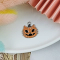 Halloween cartoon cat-face pumpkin enamel pendant in orange alloy for DIY jewelry - Silver Red Pumpkin