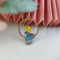 Blue and yellow enamel Alice character pendant with a golden frame for DIY jewelry - Princess Alice Style