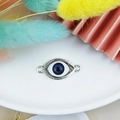 Antique silver evil eye connector with blue bead and double loops for DIY jewelry - Blue