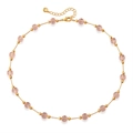 Close-up of pink glass beaded necklace with gold lobster clasp and extension chain - Pink Bead Gold Chain Necklace (KN0609-2)