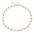Detail view of heart-shaped gold necklace with white pearl inlays and adjustable chain - Mother of Pearl Heart Necklace (KN0608-2)