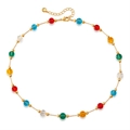 Detail of colorful faceted glass beads on a gold chain with lobster clasp and extender - Multicolor Bead Gold Chain Necklace (KN0609-9)