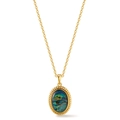 Detail view of gold bohemian necklace with iridescent shell pendant and rope texture - Oval Twist Border Style (KN0601-2)