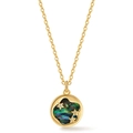 Detail of gold necklace with star-embellished iridescent abalone shell pendant - Round Star Inlaid Style (KN0602-6)