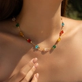 Colorful glass bead choker necklace with gold chain for women in a summery bohemian style - 18K Gold / Multicolor Style (KN0609-9)