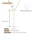 Detailed size specifications for a gold Y-shaped necklace with cubic zirconia - Y-Shaped Gold Style (KN0633) / 18K Gold