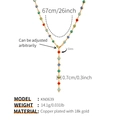 Detailed dimensions of Y-necklace with colorful glass beads and adjustable chain length - Colorful Round Bead Style (KN0639)