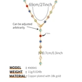 Detail showing adjustable slider of long 18K gold-plated necklace with star crystals - Colorful Star Style (KN0641)