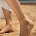 Cavigliera doppia in oro con perline colorate e catena a graffetta per donna - Graffetta in Pietra Colorata (KA0317-1)