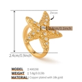 Detailed specs of the gold starfish ring with 18k gold plating and white cubic zirconia - One Size / Starfish Style (KR0290)