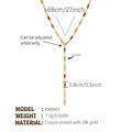 Détail du pendentif rectangle en cristal coloré sur une chaîne en cuivre plaqué or 18k - Style de Bloc Carré Coloré (KN0643)