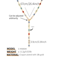 Tableau détaillé montrant les dimensions et matériaux du collier long Y doré 18K - Style Ovale Coloré (KN0644)