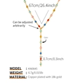 Vue détaillée du collier en Y en cristal coloré avec dimensions et plaquage or 18K - Style Petit Ovale Coloré (KN0645)