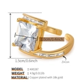 Macro shot of 18k gold plated ring featuring square zircon stone and exact measurements - One Size / Square Main Stone Style (KR0287)