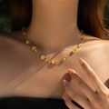 Elegant gold choker necklace featuring faceted yellow glass beads for a fresh summer look - 18K Gold / Yellow Style (KN0609-3)