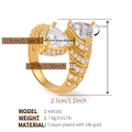Macro detail of 18k gold plated ring with dual zircon stones and size specifications - One Size / Double Triangle Main Stone Style (KR0282)