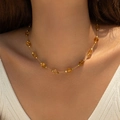 Charming gold-plated beaded necklace featuring amber colored glass crystals for women - 18K Gold / Amber Style (KN0609-5)