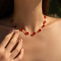 Classic beaded necklace featuring red faceted glass beads and gold metal spheres - 18K Gold / Red Style (KN0609-6)