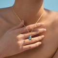 Bohemian shell pendant necklace with a rectangle iridescent stone on a gold chain - Rectangle Shell Style (KN0601-3)
