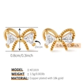 Detail showing bow-shaped zircon stud earrings made of 18k gold plated copper material - Triangular Bowknot Style (KE1819)