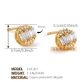 Detailed view showing dimensions and materials of 18k gold plated zircon stud earrings - Vertical Three-Stone Cluster (KE1817)
